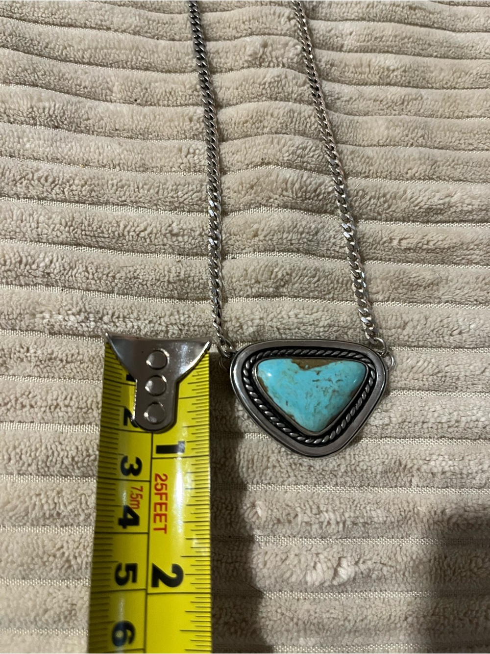 Sterling Silver Turquoise Triangle Pendant Necklace- handmade by silversmith - Picture 5 of 8